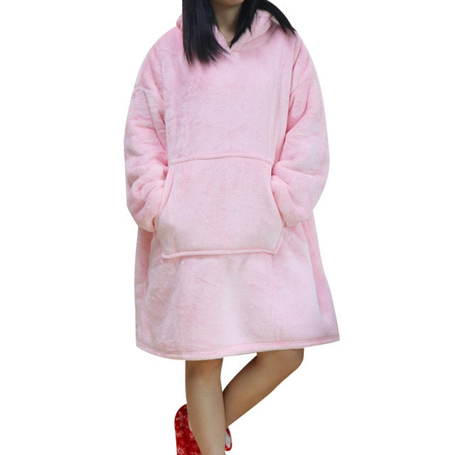 Oversized Hoodie Blanket With Sleeves Sweatshirt Plaid Winter Fleece Hoody