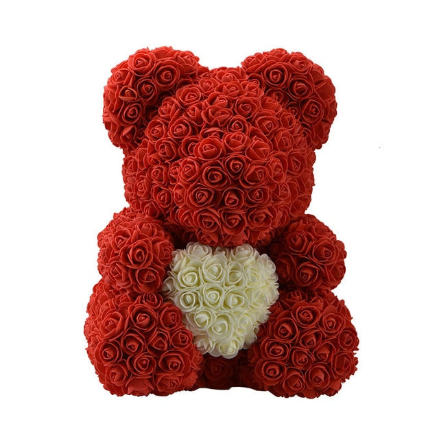 40cm Bear Of Roses with Box Artificial Flowers Teddy Rose Bears Wedding New Year Christmas Valentine Gift Dropshipping - A Woman Knows Best