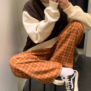 2021 Plaid Pants Women Spring Wide Leg Pants for Women Korean Style High Waist Checkered Pants Oversize Trousers Women Harajuku - A Woman Knows Best